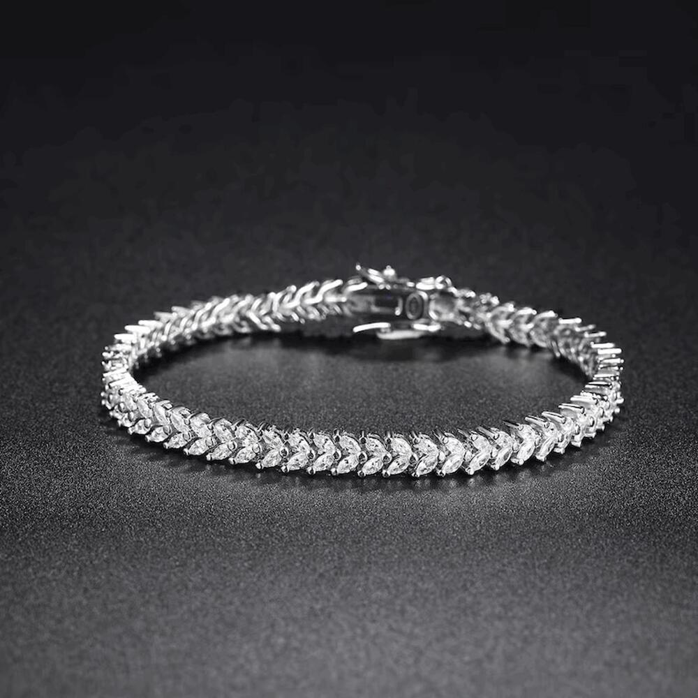 Cubic Zirconia Mar. Double Row Tennis Brace. Sterling Silver